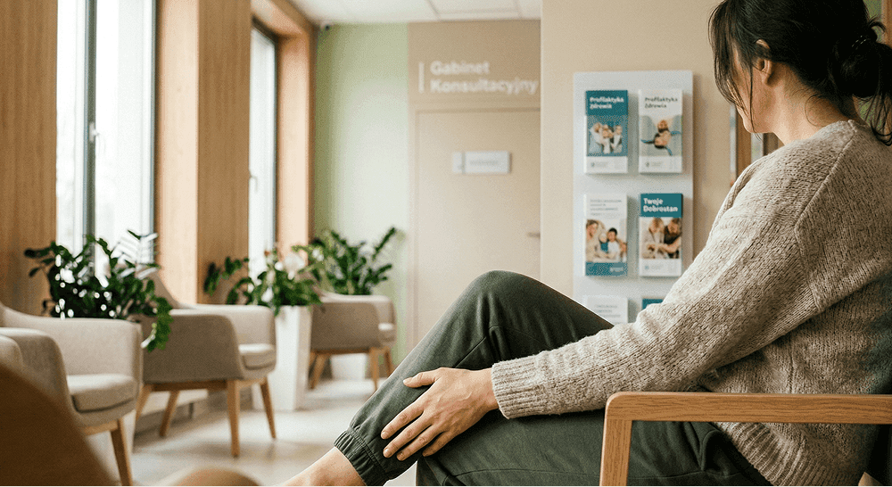 Lipodemia – kobieta dotykająca bolącą nogę, diagnostyka i leczenie obrzęku tłuszczowego