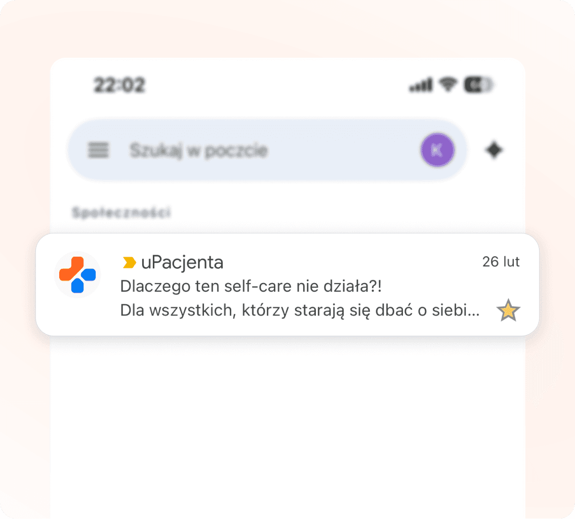 Powiadomienie z newslettera uPacjenta na telefonie