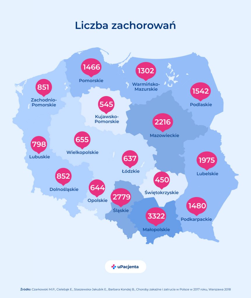 Borelioza w Polsce - mapa