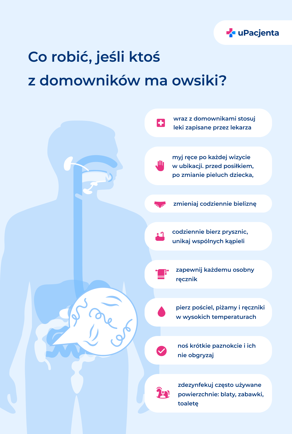 Owsiki - leczenie. Infografika