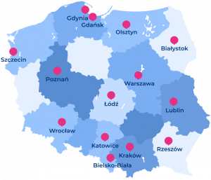 mapa uPacjenta miasta: warszawa, białystok, gdańsk, gdynia, szczecin, Poznań, Łódź, Wrocław, Kraków, Lublin, Bielsko-Biała, Katowice, Rzeszów